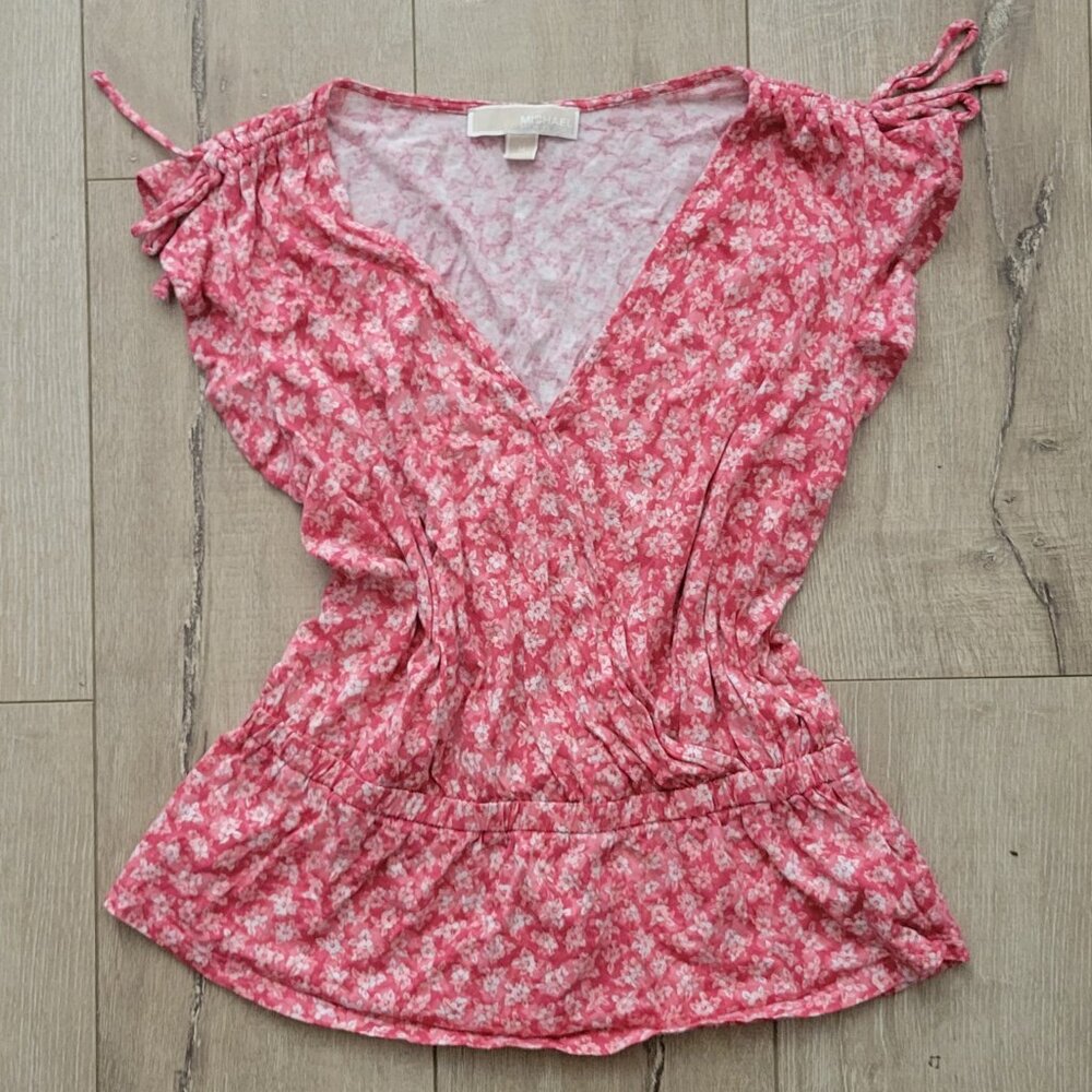 Michael Kors Pink Floral Ruffled Top